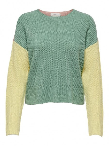 Пуловер ONLNICCI L/S BLOCK PULLOVER EX KNT 15257294-Creme De Menthe-Detail:PASTEL YELLOW/ROSE ONLY L 15257294-Creme De Menthe-
