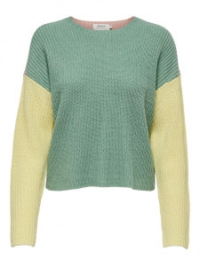 Пуловер ONLNICCI L/S BLOCK PULLOVER EX KNT 15257294-Creme De Menthe-Detail:PASTEL YELLOW/ROSE ONLY L 15257294-CREME DE MENTHE-