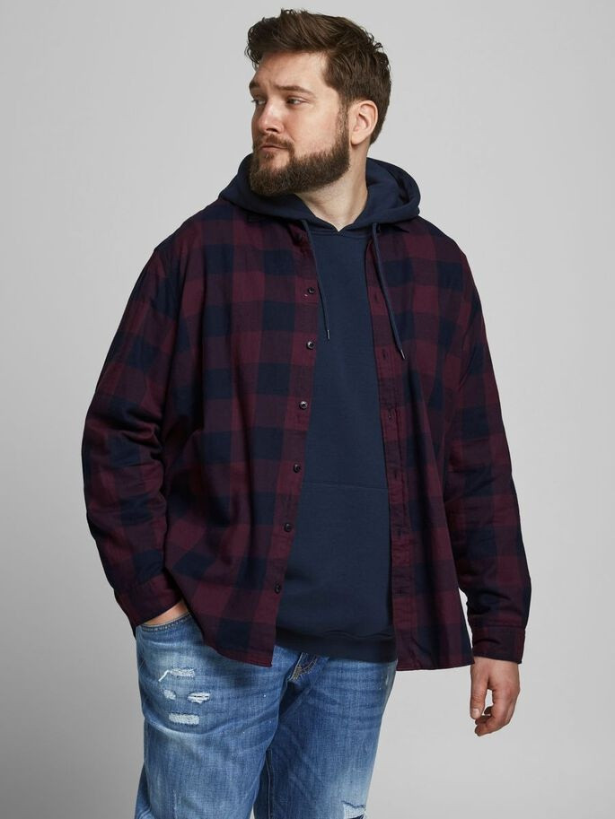 Сорочка JJEGINGHAM TWILL SHIRT L/S PS NOOS 12183107-Port Royale Jack&Jones PLUS 4XL Бордовий 12183107-Port Royale