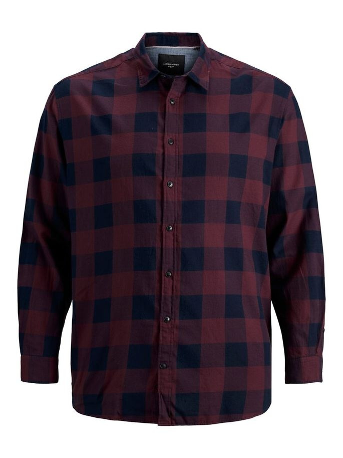 Сорочка JJEGINGHAM TWILL SHIRT L/S PS NOOS 12183107-Port Royale Jack&Jones PLUS 4XL Бордовий 12183107-Port Royale