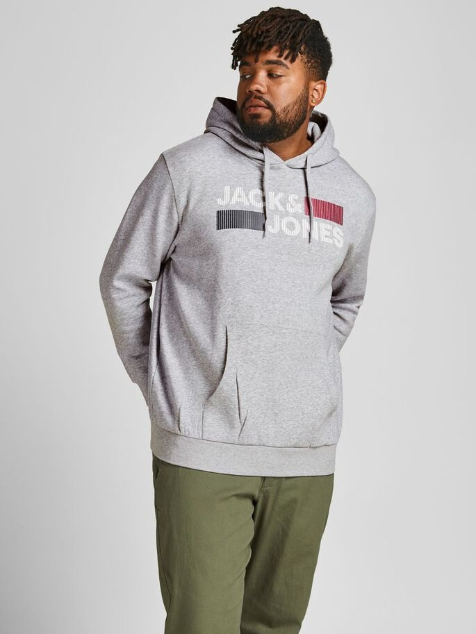 Толстовка JJECORP LOGO SWEAT HOOD NOOS PS 12163777-Light Grey Melange-Print:PLAY Jack&Jones PLUS 3XL 12163777-LIGHT GREY MELAN