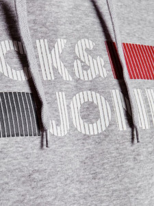 Толстовка JJECORP LOGO SWEAT HOOD NOOS PS 12163777-Light Grey Melange-Print:PLAY Jack&Jones PLUS 12163777-LIGHT GREY MELAN
