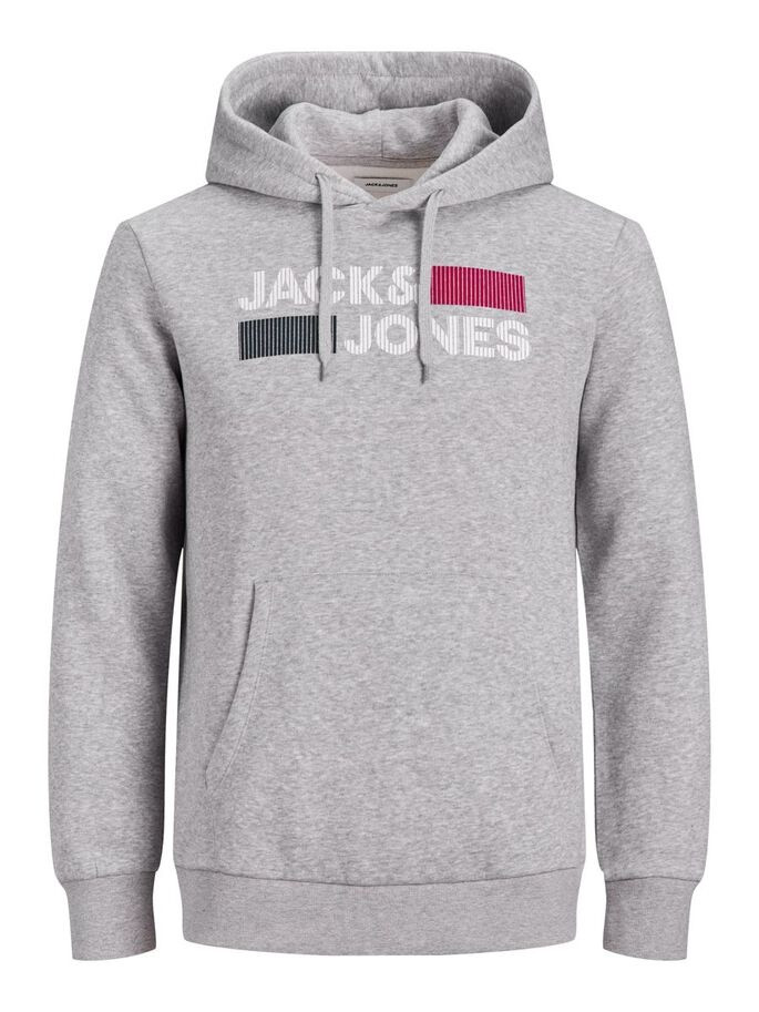 Толстовка JJECORP LOGO SWEAT HOOD NOOS PS 12163777-Light Grey Melange-Print:PLAY Jack&Jones PLUS 3XL 12163777-LIGHT GREY MELAN