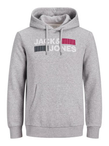 Толстовка JJECORP LOGO SWEAT HOOD NOOS PS 12163777-Light Grey Melange-Print:PLAY Jack&Jones PLUS 12163777-LIGHT GREY MELAN