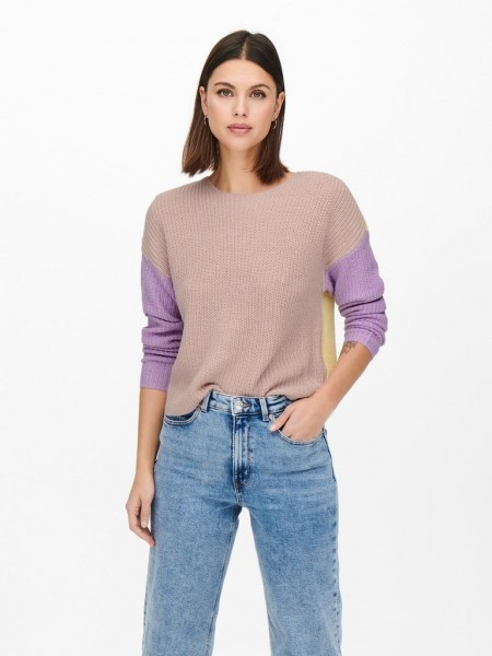 Пуловер ONLNICCI L/S BLOCK PULLOVER EX KNT 15257294-Rose Smoke-Detail:CROCUS PETAL/PASTEL YEL ONLY L 15257294-Rose Smoke-Detai