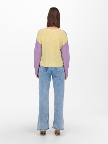 Пуловер ONLNICCI L/S BLOCK PULLOVER EX KNT 15257294-Rose Smoke-Detail:CROCUS PETAL/PASTEL YEL ONLY L 15257294-Rose Smoke-Detai