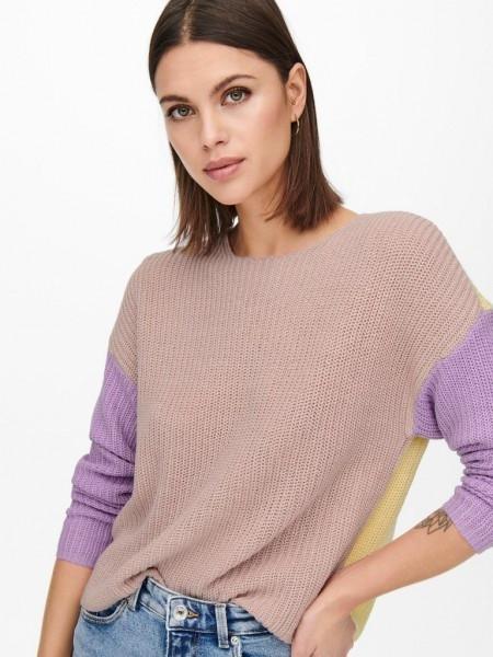 Пуловер ONLNICCI L/S BLOCK PULLOVER EX KNT 15257294-Rose Smoke-Detail:CROCUS PETAL/PASTEL YEL ONLY L 15257294-Rose Smoke-Detai