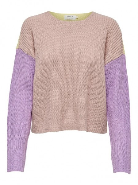 Пуловер ONLNICCI L/S BLOCK PULLOVER EX KNT 15257294-Rose Smoke-Detail:CROCUS PETAL/PASTEL YEL ONLY L 15257294-Rose Smoke-Detai