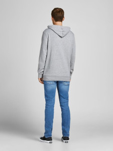 Толстовка JJESHARK SWEAT HOOD NOOS 12205081-Light Grey Melange-Print:Navy Blazer Jack&Jones XXL Сіри 12205081-LIGHT GREY MELAN