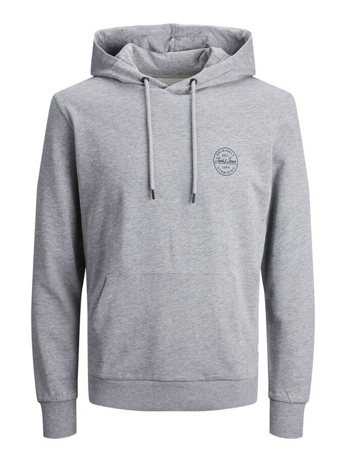 Толстовка JJESHARK SWEAT HOOD NOOS 12205081-Light Grey Melange-Print:Navy Blazer Jack&Jones XXL Сіри 12205081-Light Grey Melan