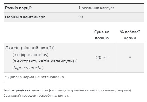Капсули Lutein 20mg (From Esters) - 90 vcaps 2022-10-1707
