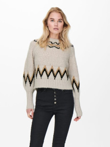 Пуловер ONLSMILA LIFE L/S PULLOVER KNT 15244145-Pumice Stone-Pattern:W. EARTH COLOURS ONLY L Бежевий 15244145-PUMICE STONE-PAT