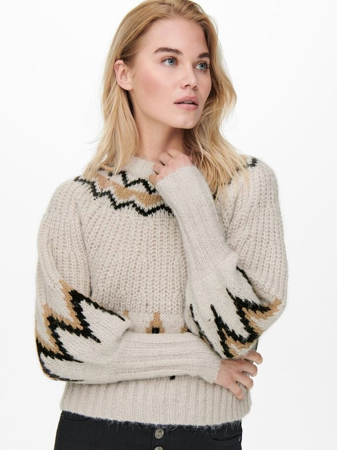 Пуловер ONLSMILA LIFE L/S PULLOVER KNT 15244145-Pumice Stone-Pattern:W. EARTH COLOURS ONLY L Бежевий 15244145-Pumice Stone-Pat