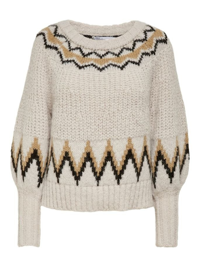 Пуловер ONLSMILA LIFE L/S PULLOVER KNT 15244145-Pumice Stone-Pattern:W. EARTH COLOURS ONLY L Бежевий 15244145-Pumice Stone-Pat