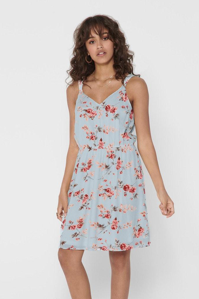 Сукня ONLKARMEN S/L SHORT DRESS AOP WVN NOOS 15157655 Cashmere Blue-ROSE FLOWERS ONLY 34 Блакитний 15157655CashmereBlue-ROSE