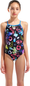 Купальник закритий для дівчат Arena GRAFFITI SWIMSUIT LIGHT DROP B чорний, мультиколор дитячий 140 с 010289-580