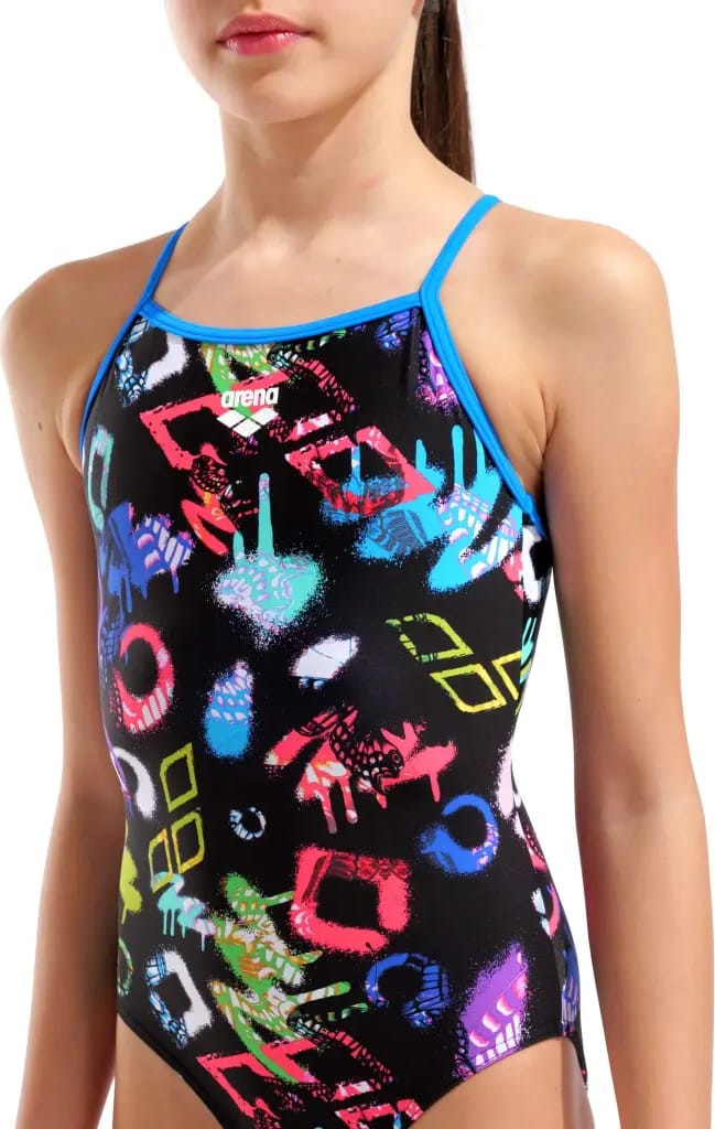 Купальник закритий для дівчат Arena GRAFFITI SWIMSUIT LIGHT DROP B чорний, мультиколор дитячий 140 с 010289-580