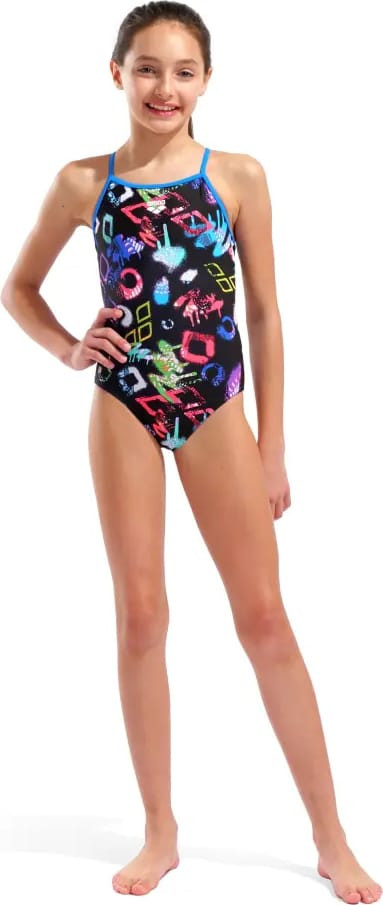 Купальник закритий для дівчат Arena GRAFFITI SWIMSUIT LIGHT DROP B чорний, мультиколор дитячий 140 с 010289-580