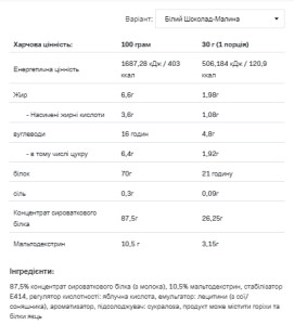 Порошок Whey Protein - 900g Chocolate Raspberry 100-75-9707284-20