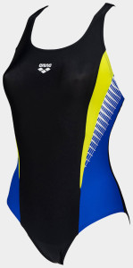 Купальник закритий для жінок Arena THREEFOLD V BACK ONE PIECE R чорний, жовтий, блакитний Жін 36 006483-780