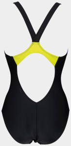 Купальник закритий для жінок Arena THREEFOLD V BACK ONE PIECE R чорний, жовтий, блакитний Жін 36 006483-780
