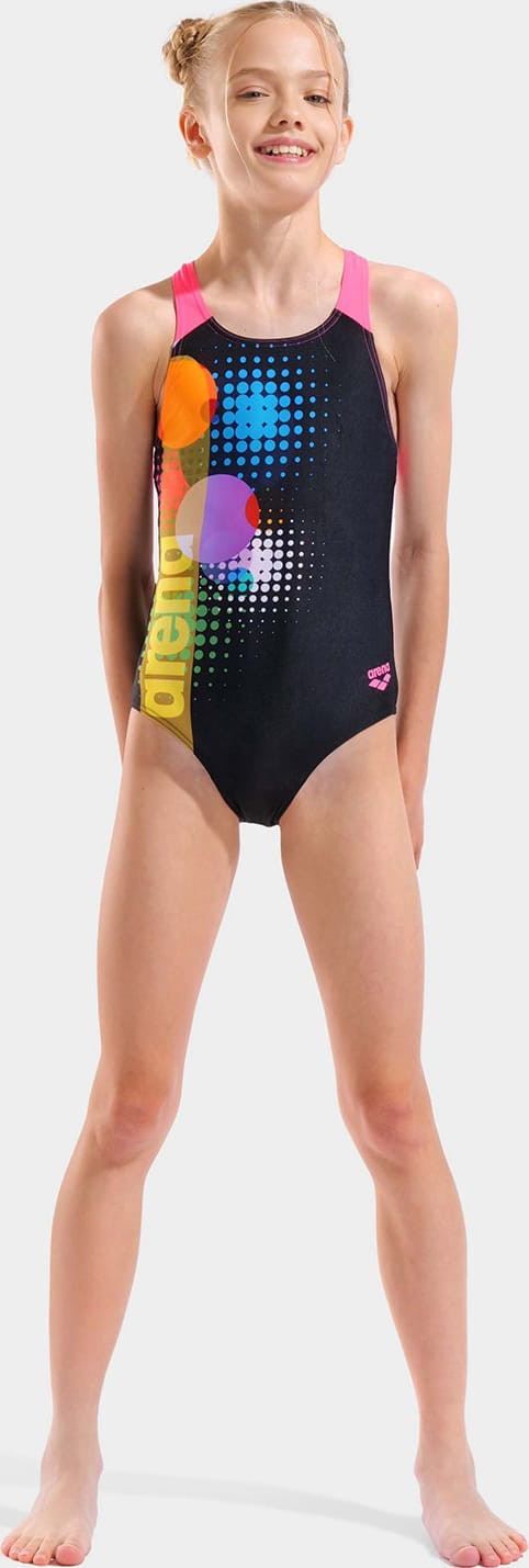 Купальник закритий для дівчат Arena DOTS SWIMSUIT SWIM PRO BACK чорний, рожевий Діт 152 см 010745-559