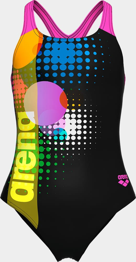 Купальник закритий для дівчат Arena DOTS SWIMSUIT SWIM PRO BACK чорний, рожевий Діт 152 см 010745-559