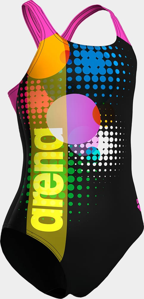 Купальник закритий для дівчат Arena DOTS SWIMSUIT SWIM PRO BACK чорний, рожевий Діт 152 см 010745-559