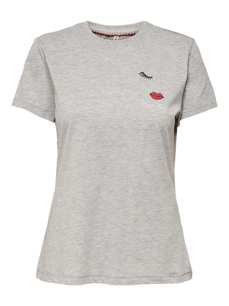 Футболка ONLJENNI LIFE FIT S/S TOP BOX JRS 15249479-Light Grey Melange-Print:FACE ONLY L Сірий 15249479-Light Grey Melan