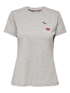 Футболка ONLJENNI LIFE FIT S/S TOP BOX JRS 15249479-Light Grey Melange-Print:FACE ONLY L Сірий 15249479-LIGHT GREY MELAN