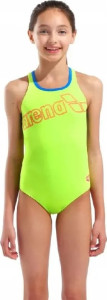 Купальник закритий для дівчат Arena LOGO SWIMSUIT SWIM PRO салатовий дитячий 128 см (010287-880) 010287-880