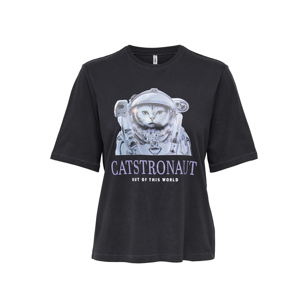 Футболка ONLKEIRA BOXY S/S CAT TOP BOX JRS 15254379-Moonless Night-Print:CATSTRONAUT ONLY M Чорний 15254379-Moonless Night-P