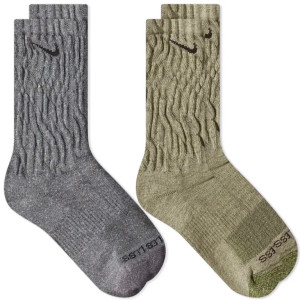 Шкарпетки унісекс Nike Everyday Plus Cush Crew Grey/Olive (2 пари) DQ6448-903