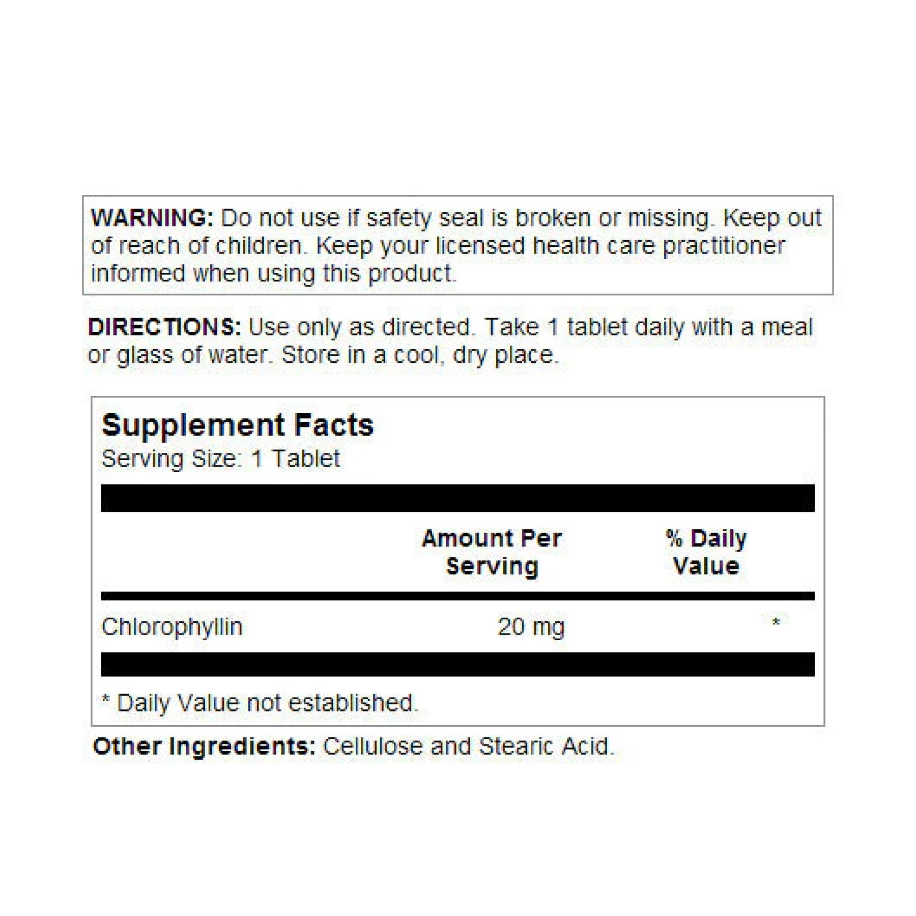 Таблетки KAL Chlorophyll 20mg - 100 tabs 2023-10-3159