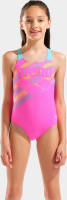 Купальник закритий для дівчат Arena LINES SWIMSUIT SWIM PRO BACK L рожевий, бірюзовий 116 см 003550-980