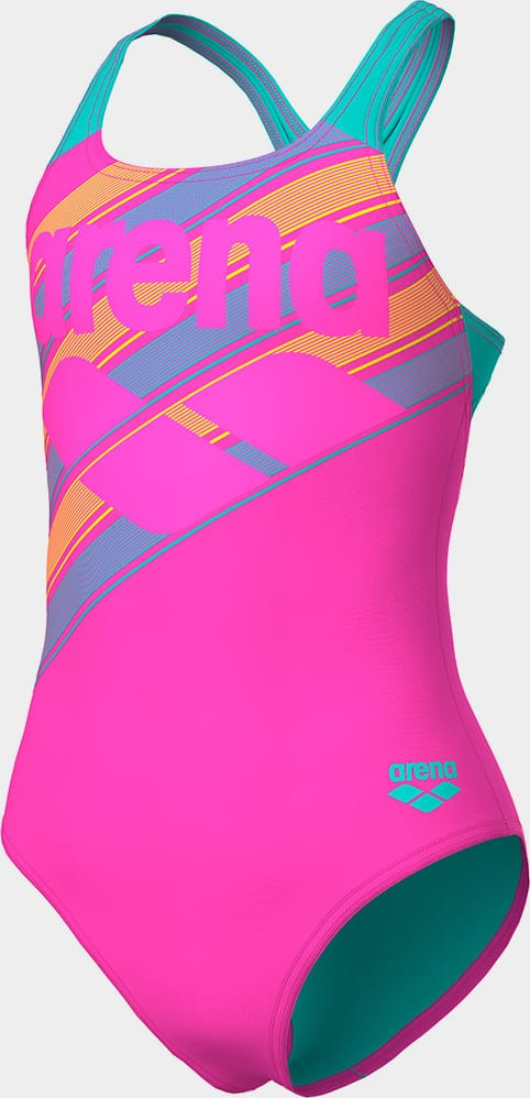 Купальник закритий для дівчат Arena LINES SWIMSUIT SWIM PRO BACK L рожевий, бірюзовий 116 см 003550-980