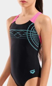 Купальник закритий для дівчат Arena SUNRISE SWIMSUIT SWIM PRO BACK чорний, бірюзовий, рожевий 116 см 010762-590