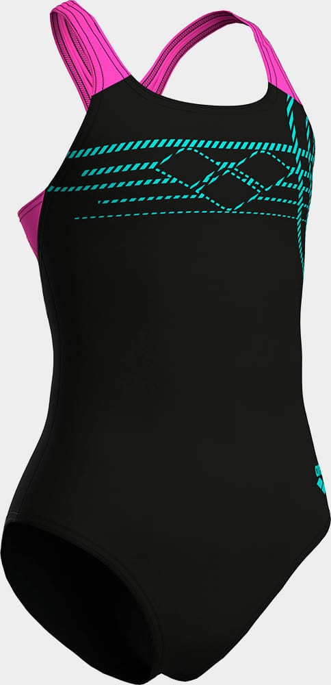Купальник закритий для дівчат Arena SUNRISE SWIMSUIT SWIM PRO BACK чорний, бірюзовий, рожевий 116 см 010762-590