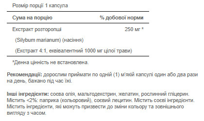 Софт гелеві капсули Milk Thistle 4:1 Extract 1000mg - 180 softgels 100-20-8003125-20
