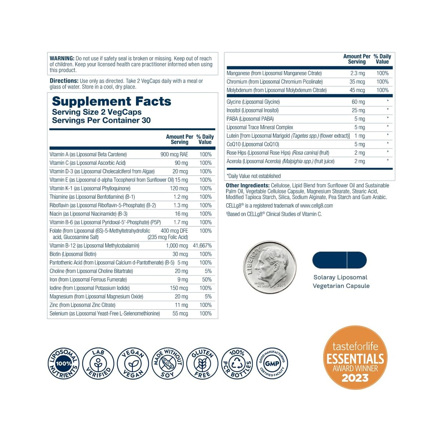 Капсули Solaray Liposomal Multivitamin Universal - 60 vcaps 2023-10-6788