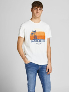 Футболка JJPALM TEE SS 12200243-Cloud Dancer-Fit:Standard Fit Jack&Jones L Білий 12200243-CLOUD DANCER-FIT