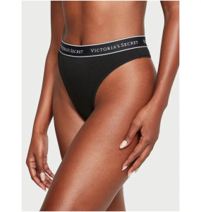 Нижня білизна Victoria's Secret Logo Cotton High-Waist Thong Panty Black 4157-08-QB4 M 4157-08-QB4