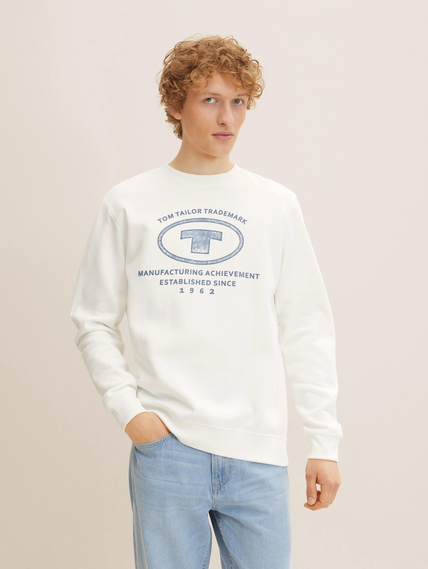 Толстовка printed crewneck sweater 1032929-10332 Tom Tailor L Білий 1032929-10332