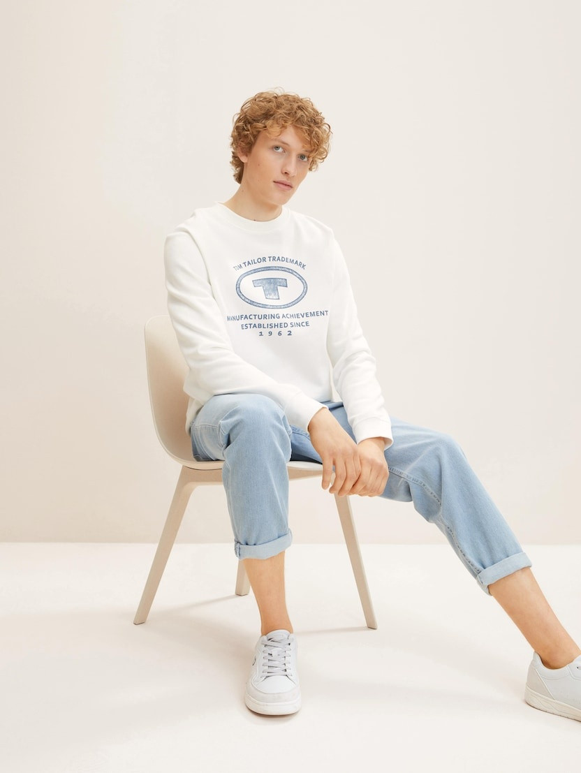Толстовка printed crewneck sweater 1032929-10332 Tom Tailor L Білий 1032929-10332