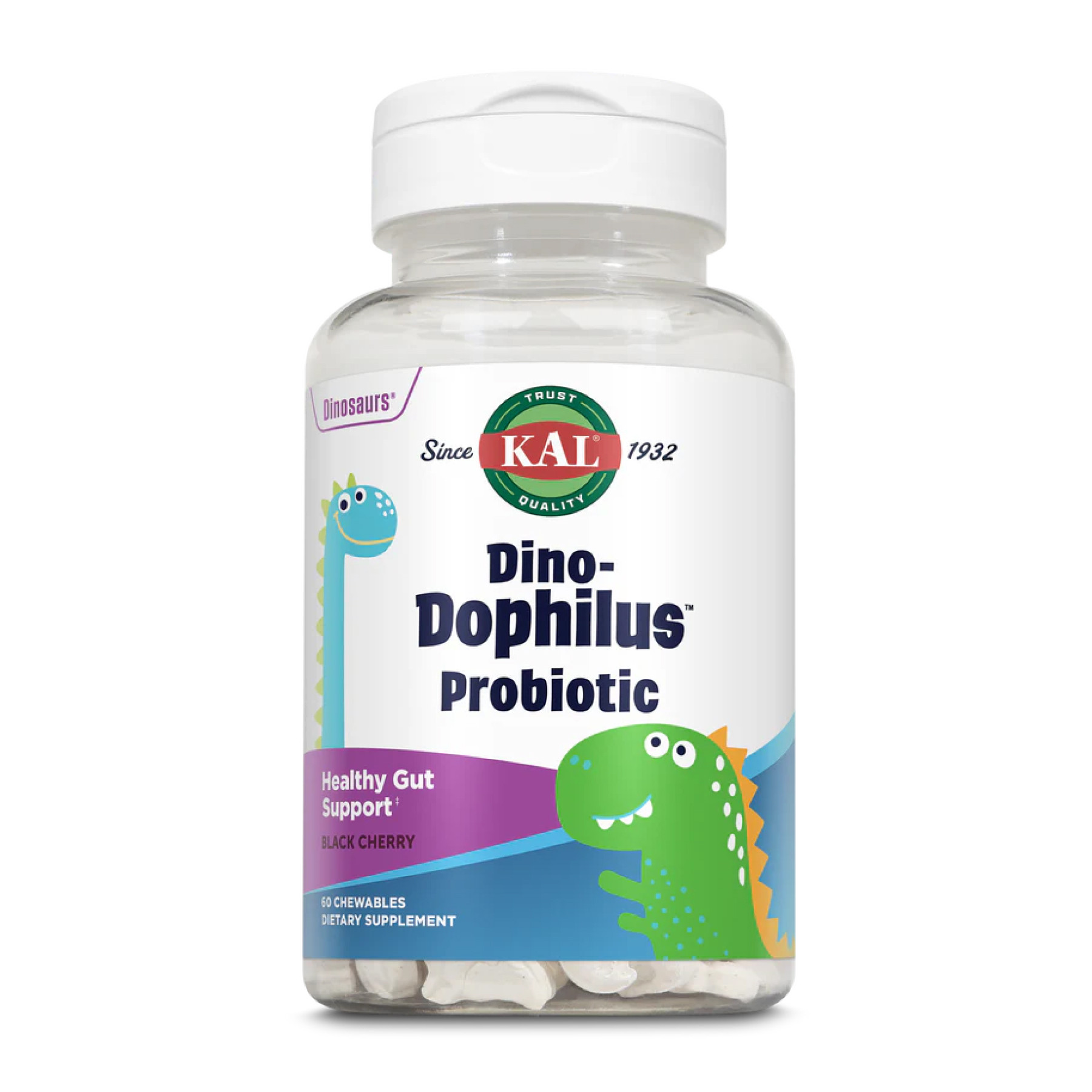 Таблетки KAL Dino-Dophilus™ Kids Probiotic - 60 chewables Black Cherry 2023-10-4416