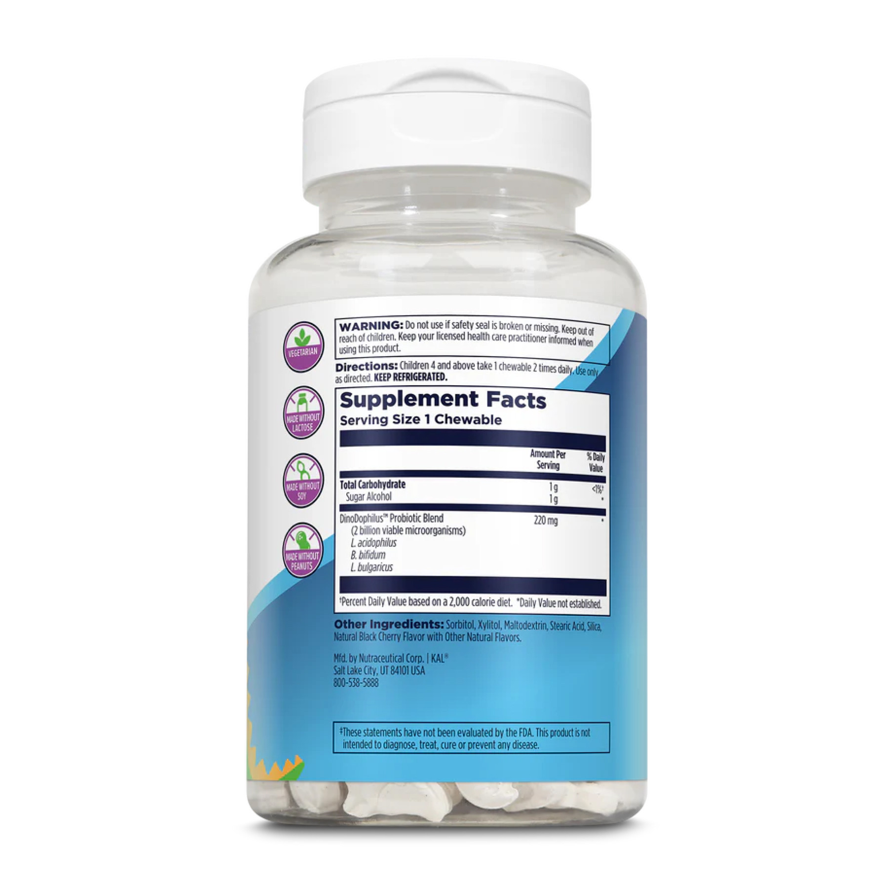 Таблетки KAL Dino-Dophilus™ Kids Probiotic - 60 chewables Black Cherry 2023-10-4416