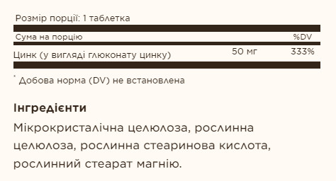 Капсули Zinc 50mg - 100 tabs 100-92-5525470-20