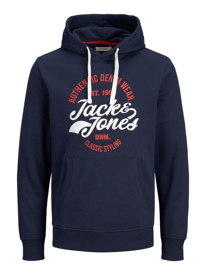 Толстовка JJBRAT SWEAT HOOD 12201406-Navy Blazer-Print:True Red. White Jack&Jones S Темно-синій 12201406-Navy Blazer-Prin