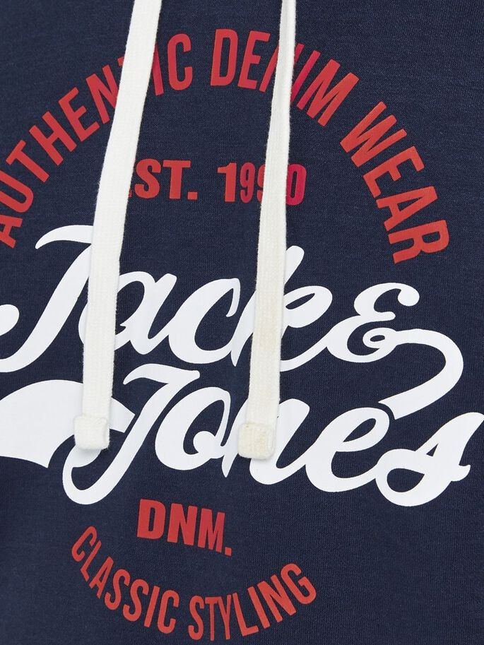 Толстовка JJBRAT SWEAT HOOD 12201406-Navy Blazer-Print:True Red. White Jack&Jones S Темно-синій 12201406-Navy Blazer-Prin