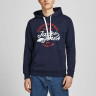 Толстовка JJBRAT SWEAT HOOD 12201406-Navy Blazer-Print:True Red. White Jack&Jones S Темно-синій 12201406-NAVY BLAZER-PRIN